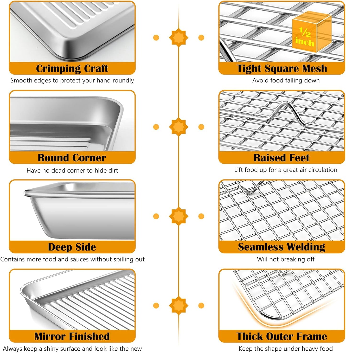 P&P CHEF Baking Oven Pan with Wire Rack, Stainless Steel Baking Oven Sheet Tray, Bacon Pan and Cooling Rack for Cooking Roasting Cookie, Dishwasher Safe & Easy Clean, 17.5 x 13 x 1 Inch