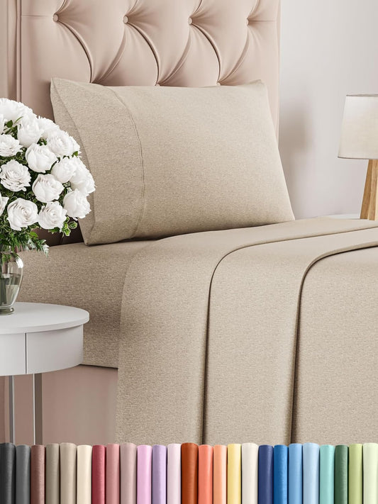 Twin XL Size 3 Piece Sheet Set - Comfy Breathable & Cooling Bed Sheets Set - Hotel Luxury Bedding for Women, Men, Kids, Teens, Boys & Girls - Deep Pockets and Wrinkle Free - Beige (Heathered Sheets)