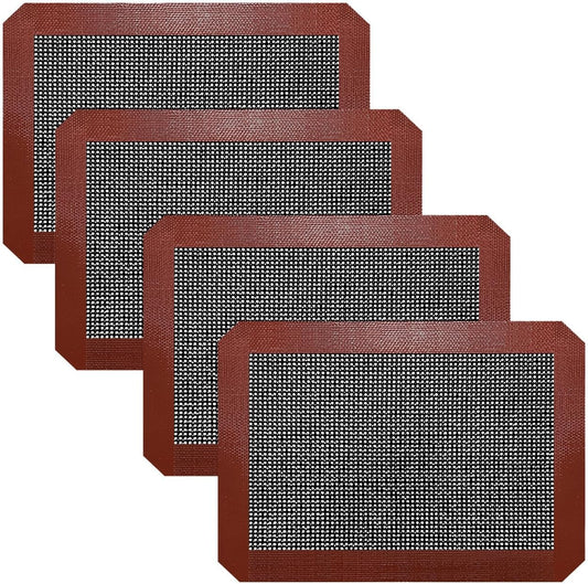Small Silicone Baking Mats, Set of 4, 11-4/5x8-1/4 Inch Quarter Sheet Size, Non Stick, BPA Free, 1/4 Baking Sheet Pan Liner for Cookies, Macaron, Bread, Pastry, Toaster (Perforated)