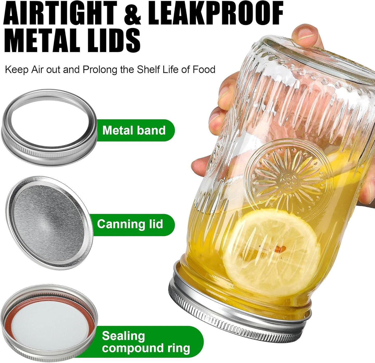 6 Pack 32 oz Wide Mouth Mason Jars with Airtight Lids - Glass Canning Jars for Food Preservation, Storage, Pickling, Crafts & DIY Projects, Durable Quart Glass Jars Dishwasher Safe