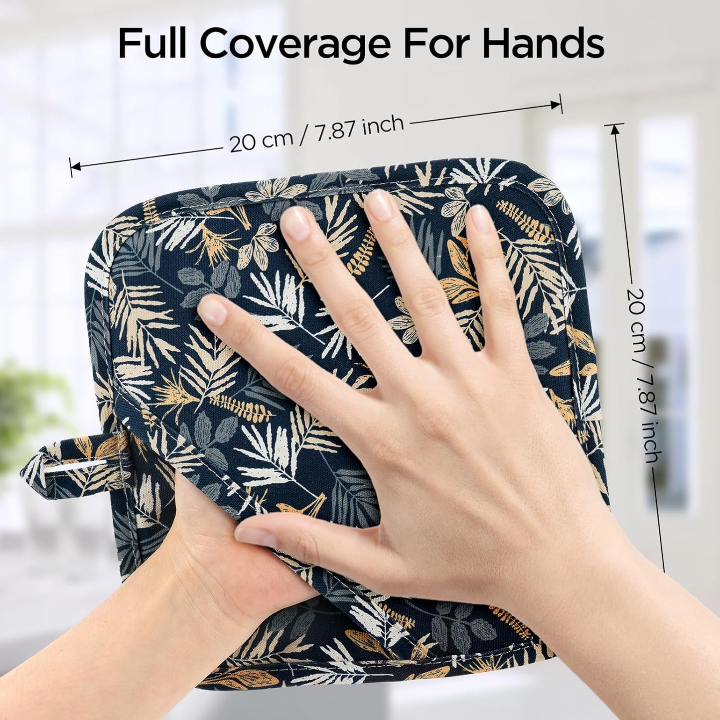 Pot Holders for Kitchen Heat Resistant Hot Pads for Countertops Oven Pot Holders Cotton Potholders for Kitchen Cooking Baking (Blue Leaves)