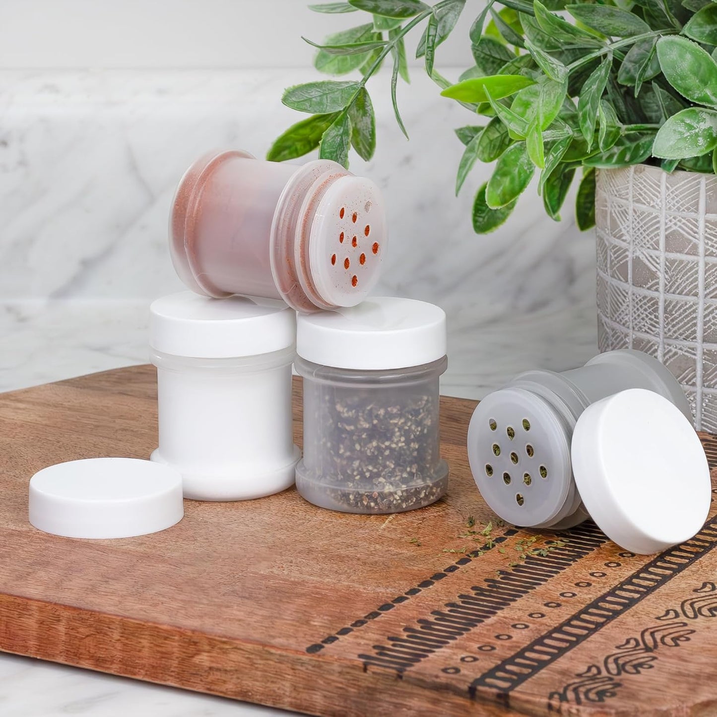 Cornucopia Brands Mini Plastic Spice Jars w/Sifters (12-Pack, White); 2 Tablespoon Capacity (1 Fluid Ounce) Spice Bottles for Travel, Glitter, Gifts, Favors