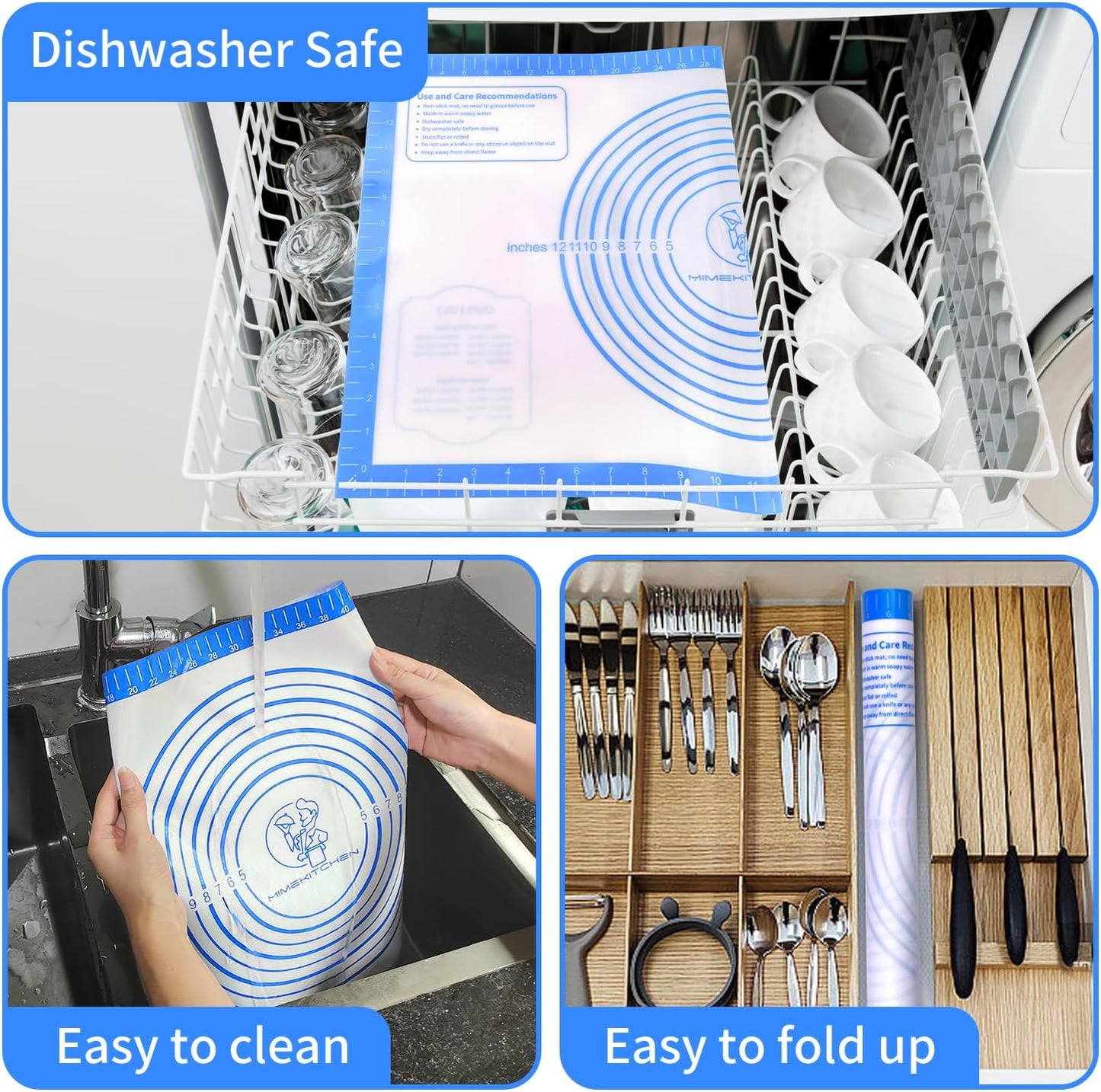 Pastrty Mat for Dough Rolling, Silicone Baking Mat with Measurement, Fondant Mat for Making Cookies Macarons Bread Pizza Oven Mat, Silicone Mat for Baking