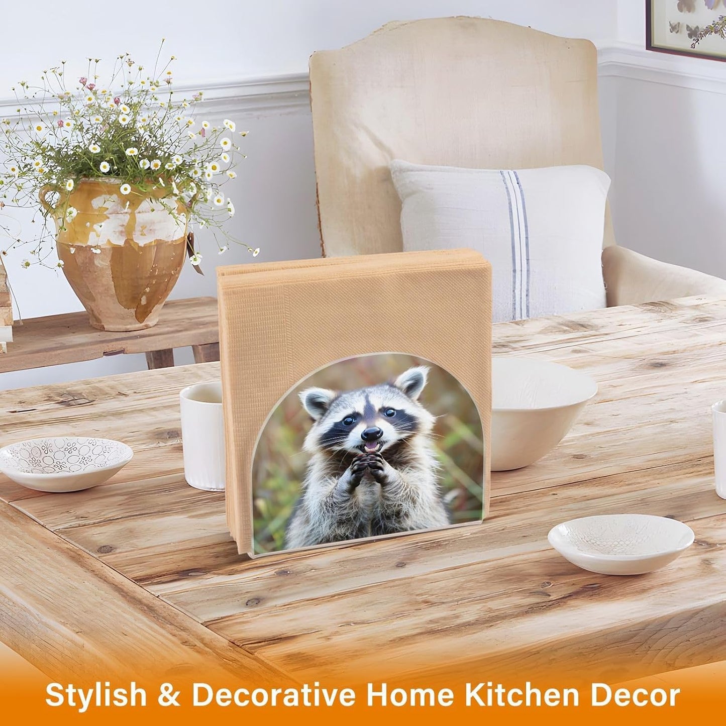 Raccoon Cute Print Napkin Holder for Table Paper Napkins Holder Acrylic Tissue Dispenser Kitchen Dining Room Bathroom Party Car Decor