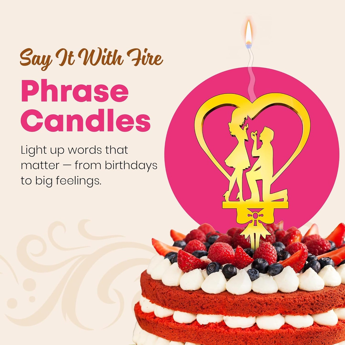 Bride and Groom Reusable Gold Romantic Cake Candle - Luxury Cake Topper Candle for Birthdays, Weddings & Anniversaries - Reusable Food Safe Acrylic, Shiny Mirror Finish - Happy Birthday Cake Topper