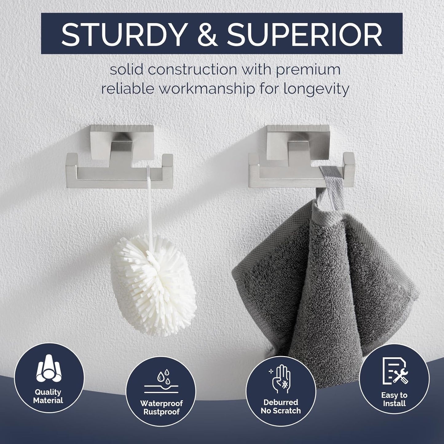 Angle Simple Bathroom Double Hook 2 PCS, SUS304 Stainless Steel Hand Towel Holder, Bath Towel Hanger, Modern Robe Hook for Wall, Brushed Nickel