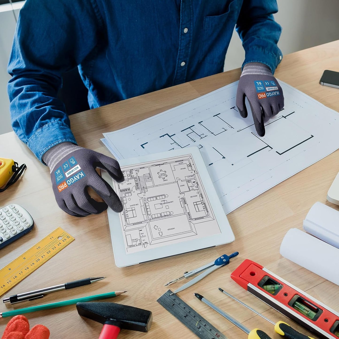 KAYGO Safety Work Gloves MicroFoam Nitrile Coated-12 Pairs KG18NB,Seamless Knit Nylon Glove with full fingers Touchscreen, Ideal for General Purpose,Automotive,Home Improvement, Black,S