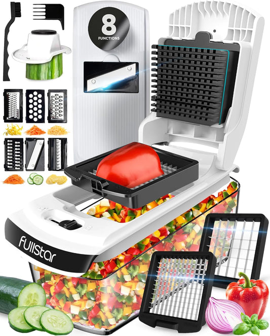 Fullstar Vegetable Chopper & Mandoline Slicer for Kitchen - Food Chopper with Container, Cheese Grater, Home Essentials & Kitchen Gadgets (All in 1, White)