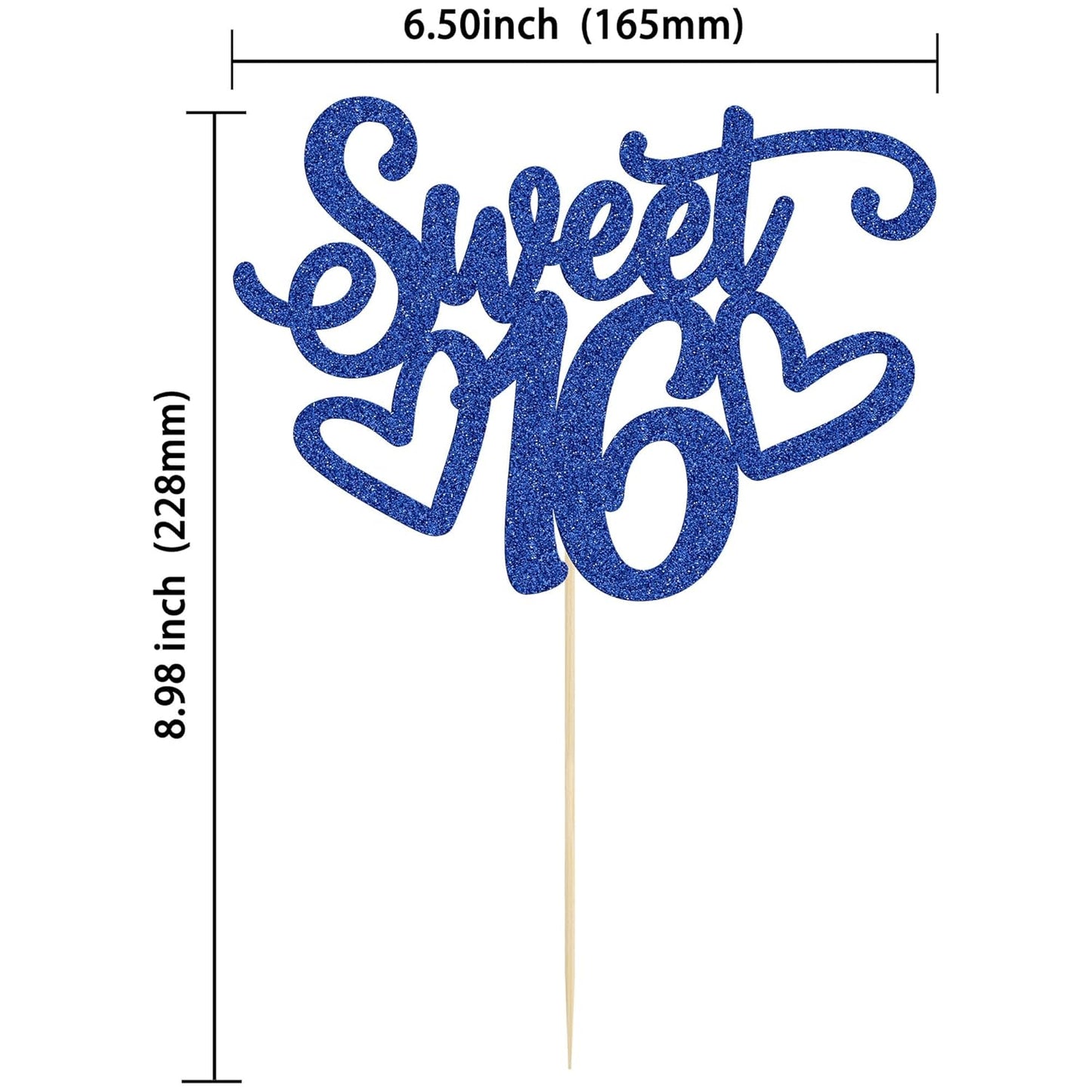 Gyufise 1Pc Sweet Teenager 16 Cake Topper Glitter 16th Birthday Cake Pick for Cheers to 16 Years Old 16th Birthday Party Cake Decorations Supplies Blue