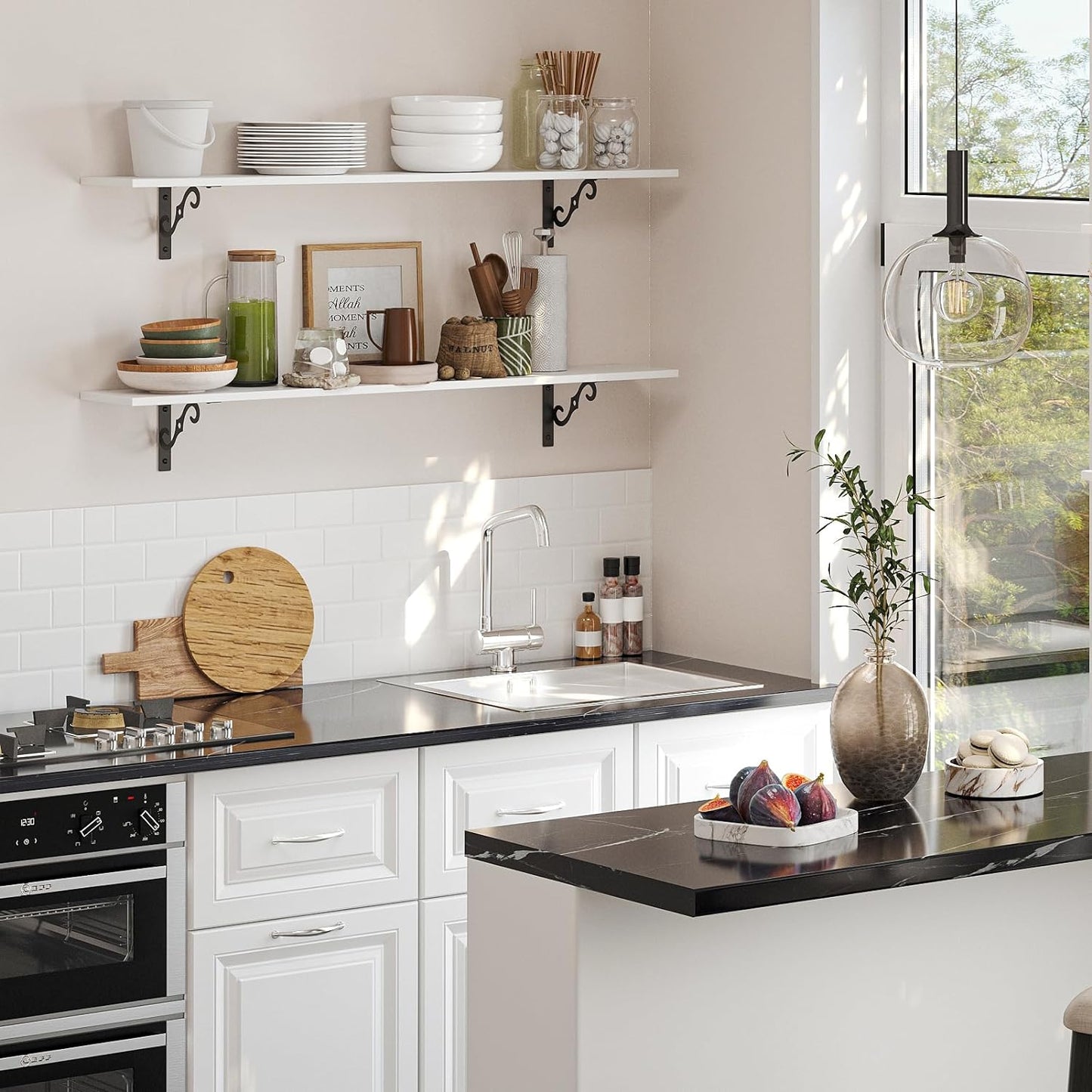 DINZI LVJ Long Wall Shelves, 55.1" Large Floating Shelves Set of 2, Wide Display Shelf Wall Mounted with Brackets, Easy Hanging for Living Room, Toilet, Office, Bedroom, White