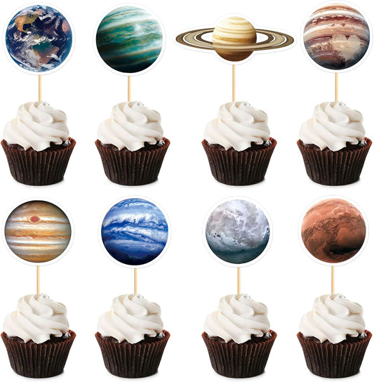 40PCS Space Cupcake Toppers Solar System Galaxy Universe Cupcake Picks Outer Space Theme Boys Girls Baby Shower Birthday Party Cake Decorations Supplies