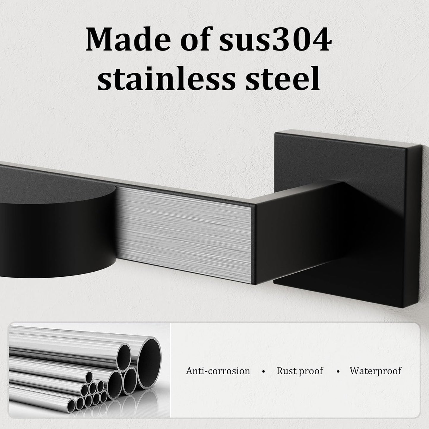 Alise Black Towel Bars,15.75 Inch Towel Holder Towel Racks for Bathroom and Lavatory,SUS304 Stainless Steel Hand Towel Hanger Rail Wall Mount,Useable Length 13.98 Inch Towel Bar, GYT040-B