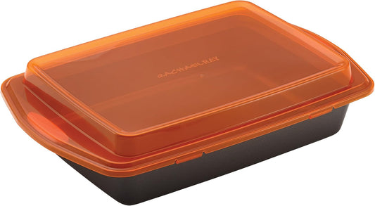 Rachael Ray Bakeware, Nonstick Baking / Cake Pan With Lid and Grips, Rectangle - 9 Inch x 13 Inch, Gray