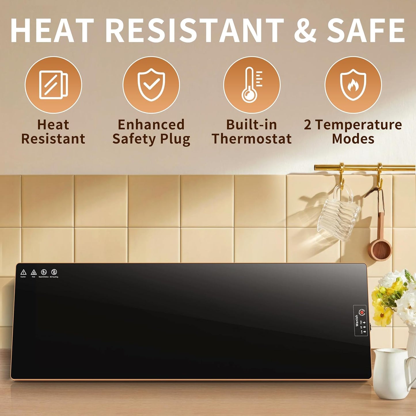 Electric Warming Tray（Extra Long 40”x12”），Food Warmer with Thermostat and Full Surface Heating，Food Warming Mat with 2 Temperature Modes for Parties Buffet，Gatherings，Gold Edge Warming Mat for Food