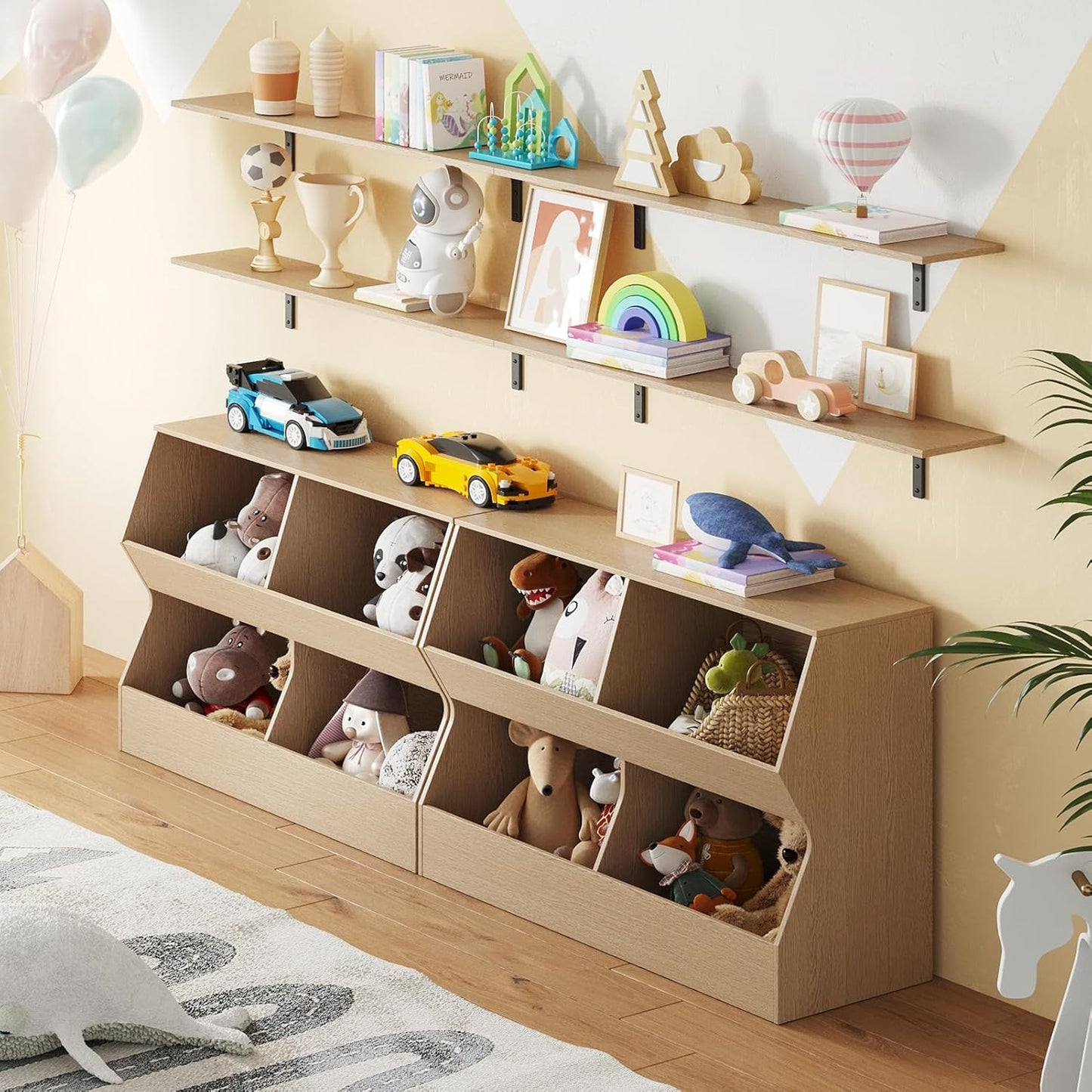 DINZI LVJ Long Wall Shelves, 55.1Inch Wall Mounted Shelves Set of 2, Extra Large Storage Ledges with Sturdy Metal Brackets for Living Room, Bathroom, Bedroom, Kitchen, Natural