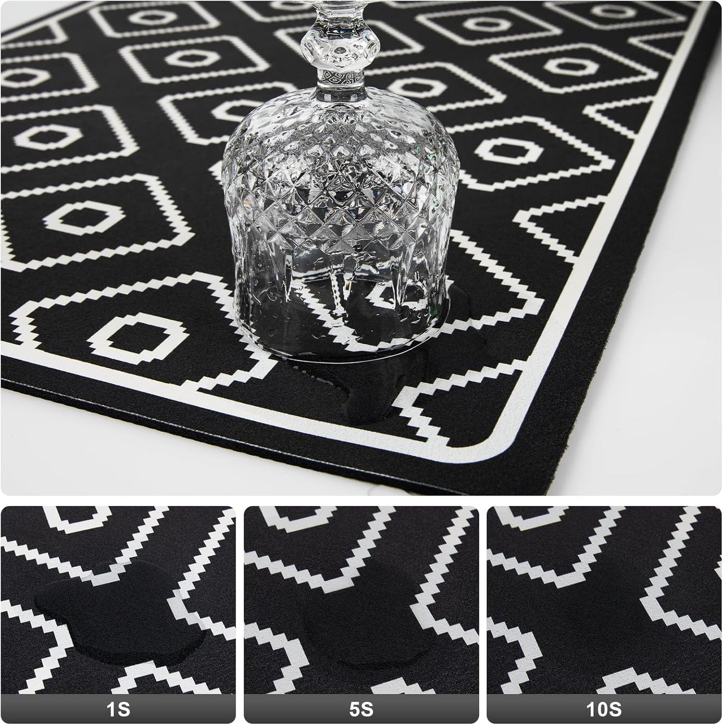 SUEH DESIGN Dish Drying Mat, Absorbent Coffee Mat 23.6 x 15.7 in Quick Dry Kitchen Drying Dish Drain Mat for Kitchen Counter Coffee Bar, Black