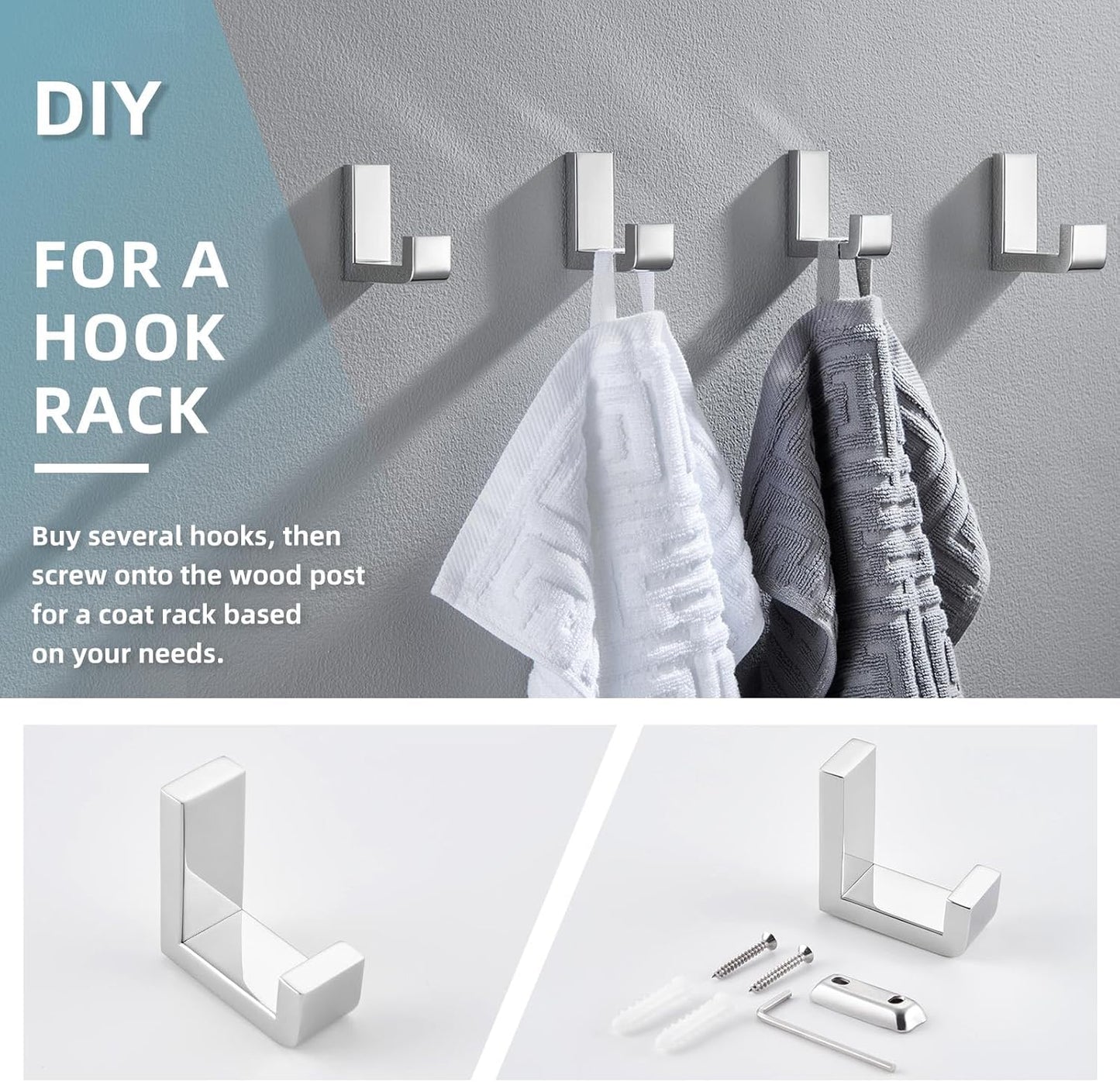 Angle Simple Towel Robe Hook Polished Chrome, 304 Stainless Steel Bathroom Hook for Wall