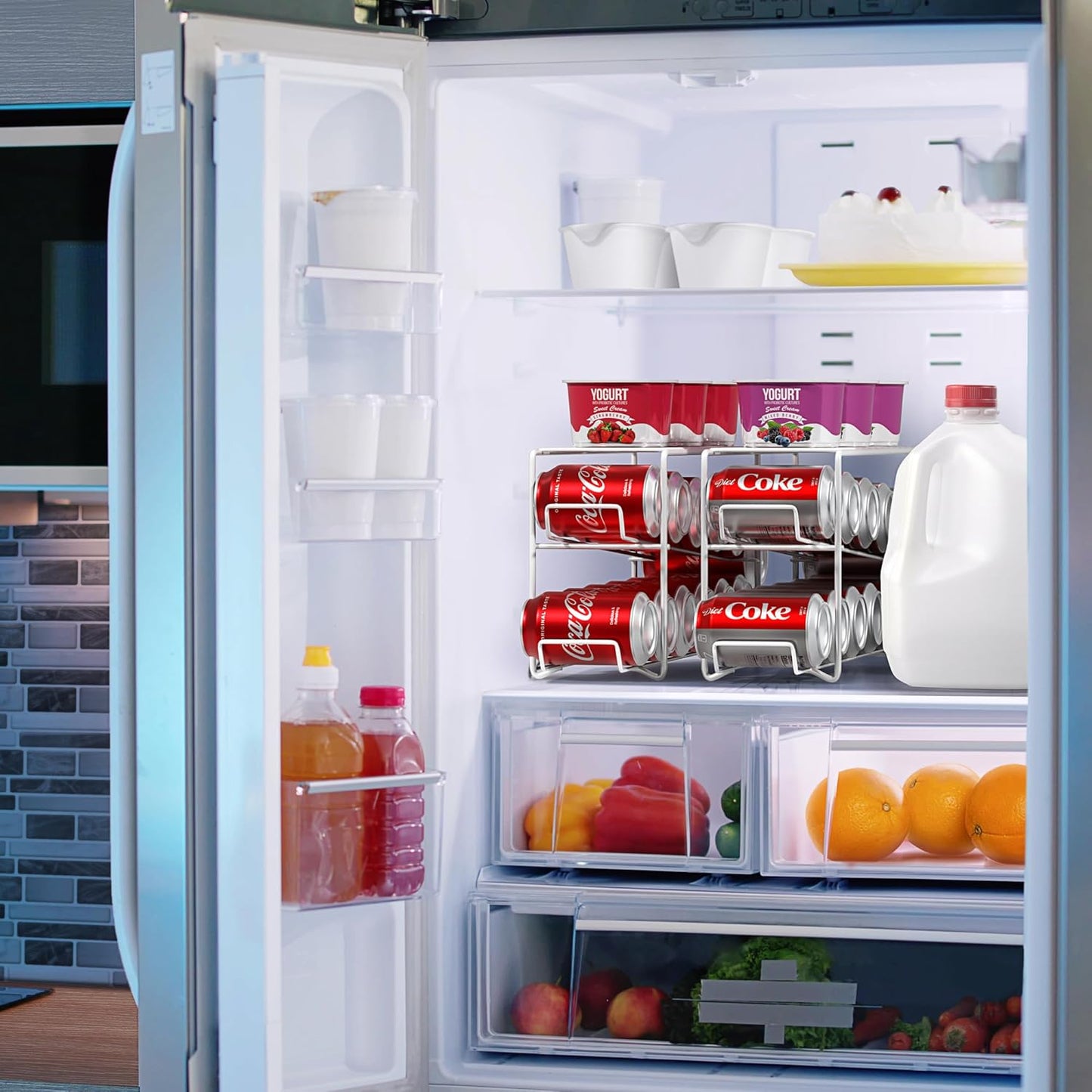 Sorbus Soda Can Rack Beverage Dispenser – Soda Can Organizer Dispenses 12 Standard Size 12oz Soda Cans - Can Organizer for Refrigerator Soda Can Dispenser Rack Organizer (2 Pack, White)