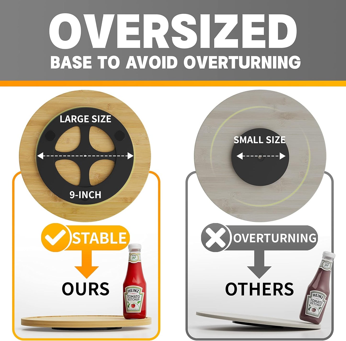 Lazy Susan Organizer Homerays 12 Inch Non-Skid Bamboo Lazy Susan for Kitchen Rotating Spice Rack for Kitchen Cabinet, Wood Turntable for Kitchen Countertop Organizer