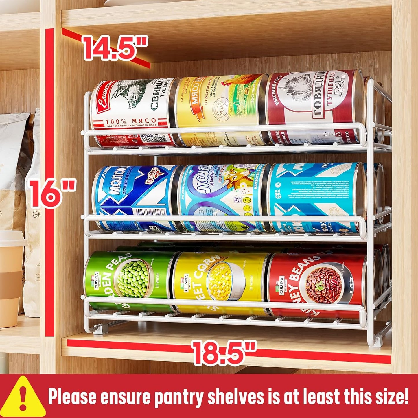 SUFAUY 3 Tier Can Organizer for Pantry, Holds 36 Cans for Cabinet Storage or Kitchen Shelves, 12" d X 16.5" w X 14" h, White