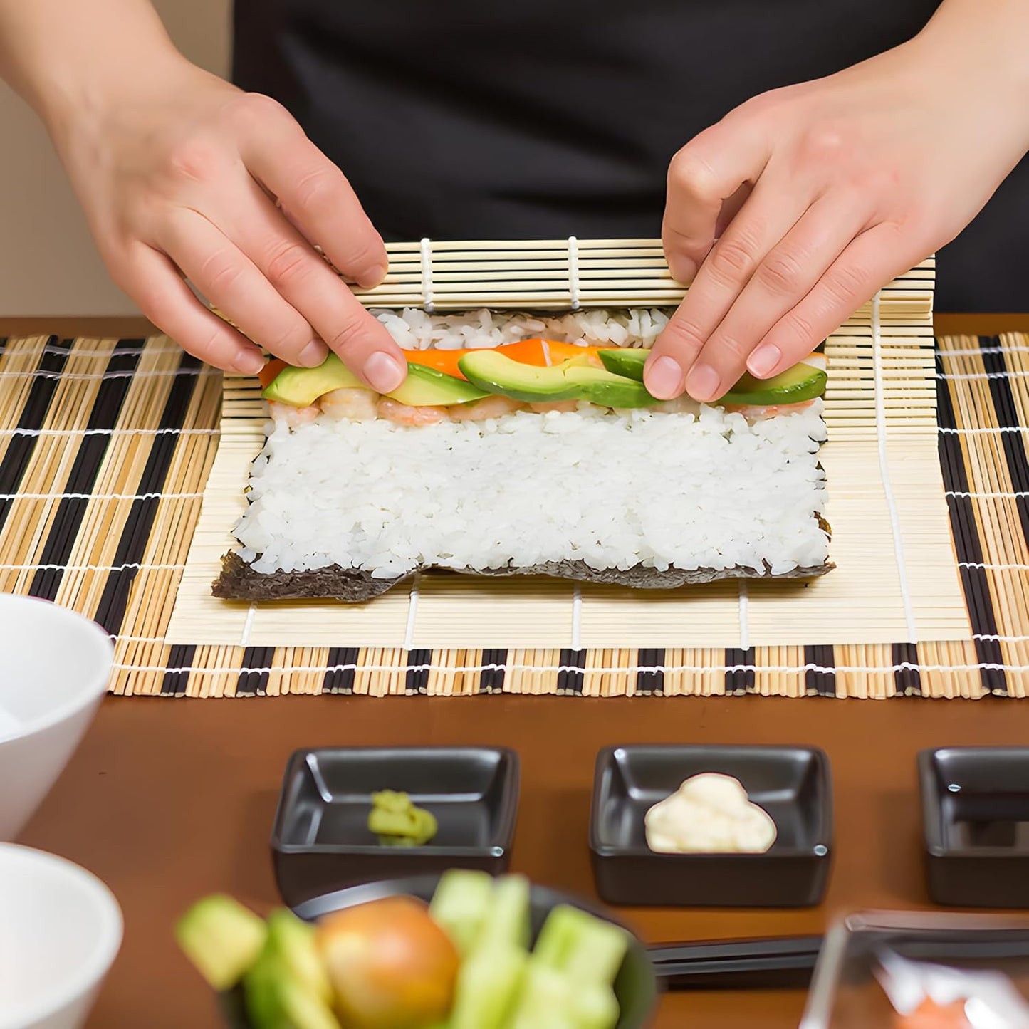 Fusion Select 3 Pk Bamboo Sushi Mat - Sushi Roller Mat for Making, Shaping & Molding Sushi Roll & Kimbap - Food-Safe Sushi Making Supplies, Tools & Accessories - Made of Natural Bamboo - 9.5x9.5