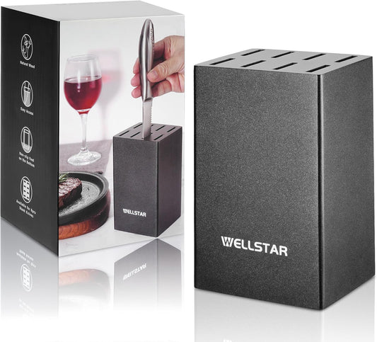 WELLSTAR 5-Inch Steak Knife Holder Only– Wooden Knife Block with 8 Slots (No Knives Included) – Compact, Space-Saving Design for 5" Steak Knives – Sturdy Wood Storage Organizer