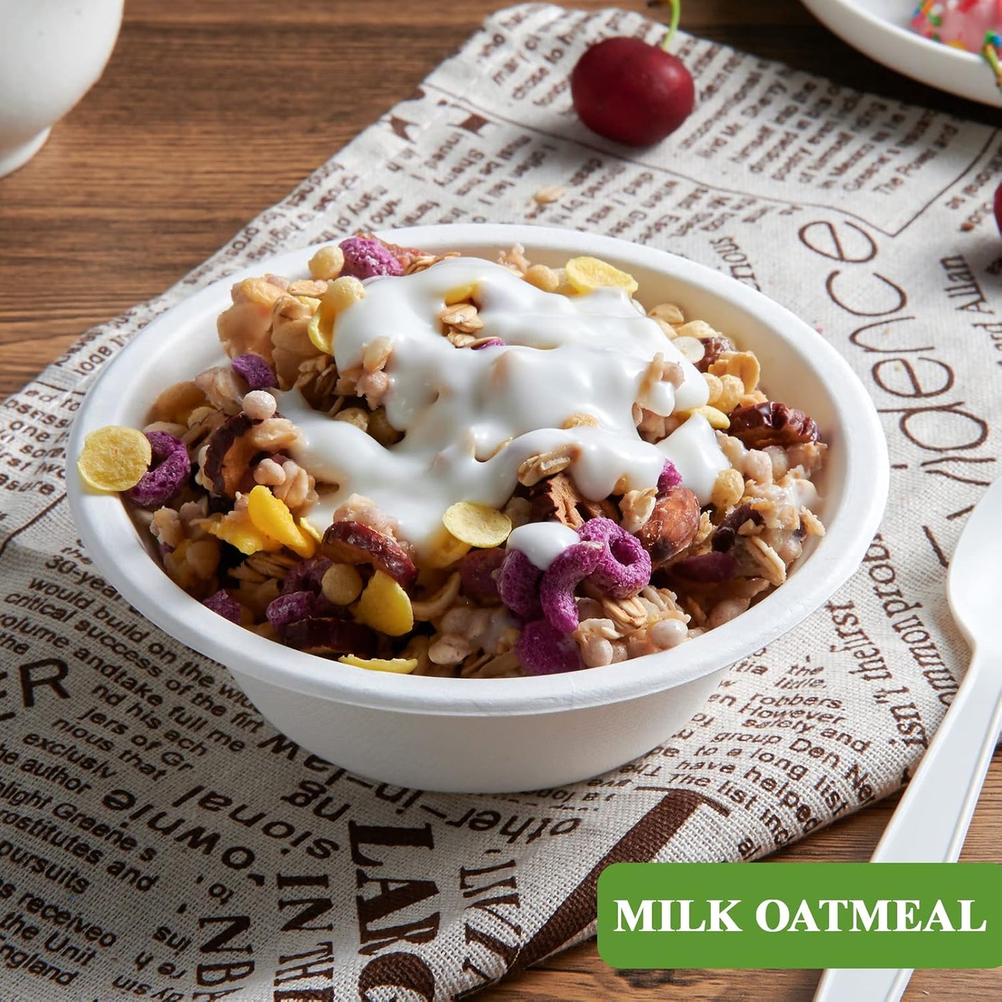 Vplus 200 Pack 12 OZ Paper Bowls, Disposable Compostable Bowls Bulk, Eco-friendly Bagasse Bowls, Heavy-duty Bowls Perfect for Milk Cereals, Snacks, Salads