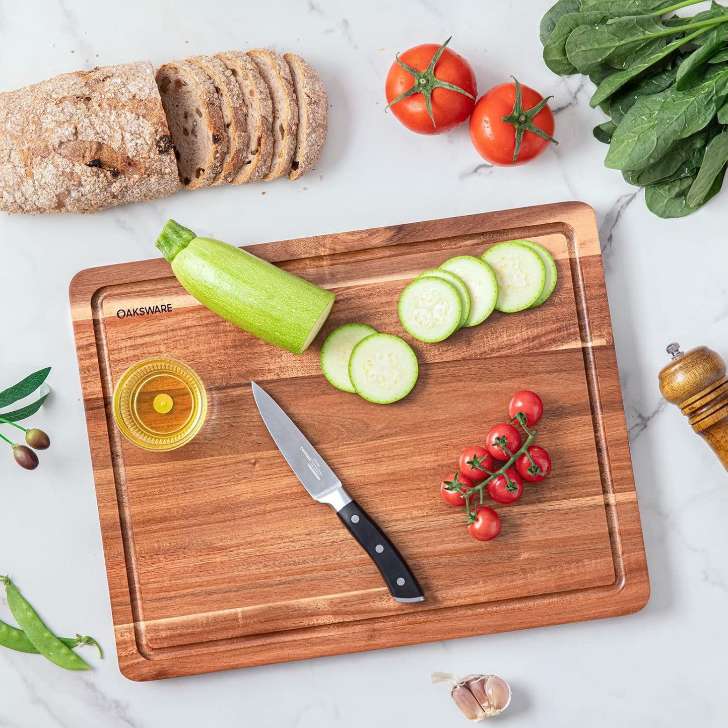 Cutting Boards, 16.5x13 Large Acacia Wooden Cutting Boards for Kitchen, Edge Grain Reversible Wood Chopping Board with Juice Groove and Handles, Pre-Oiled Carving Tray for Meat & Cheese