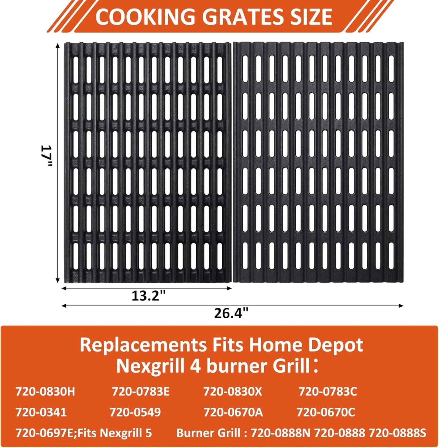 SafBbcue Upgrade 720-0830H Grill Grates for Nexgrill 720-0888N 720-0830A 720-0670C 720-0888S 720-0783EH 720-0888 720-0783W Charbroil 463449914 463446015 Grill Parts Heacy-Duty Cast Iron