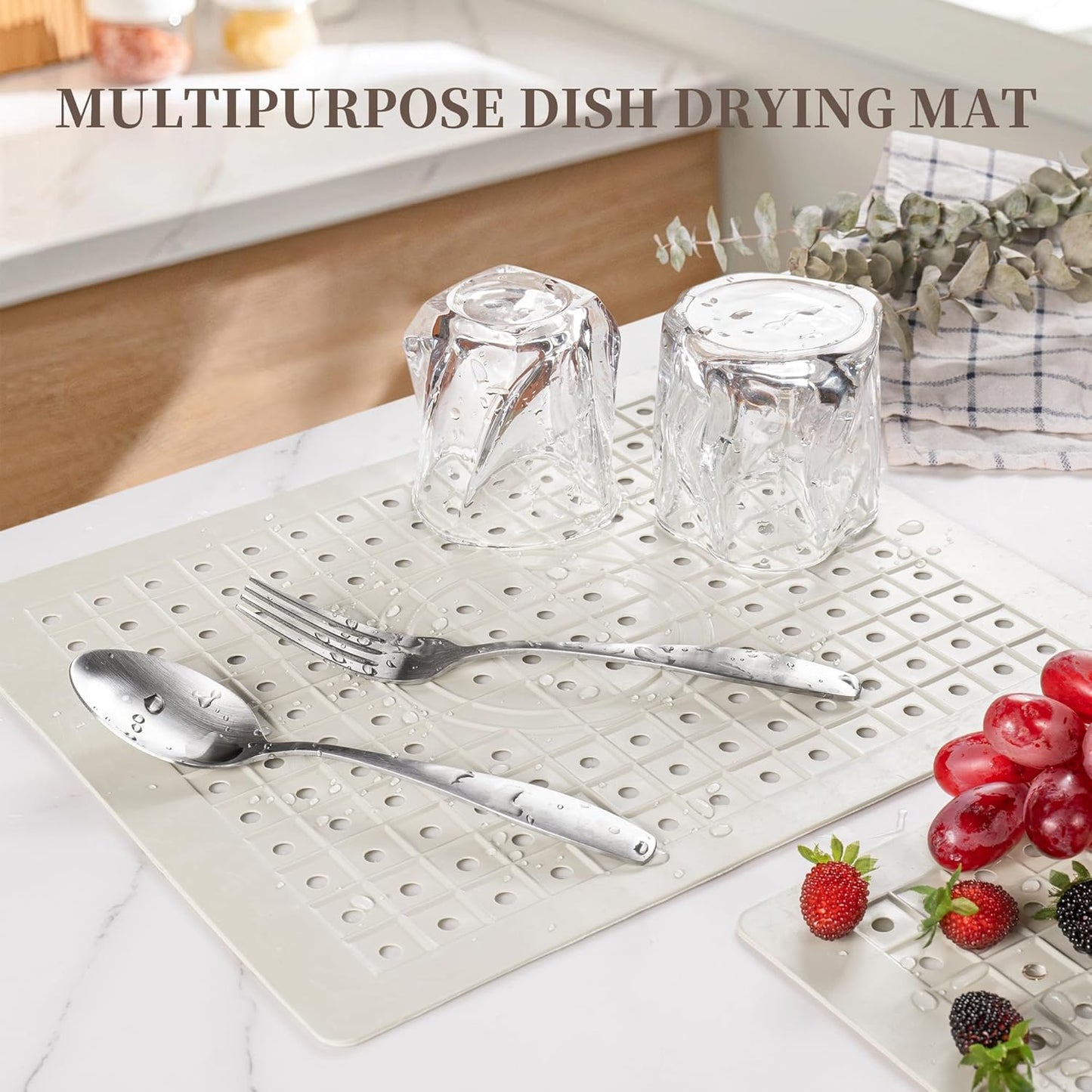 WILLKOMMEN Kitchen Sink Mat, 12" x 10" Dish Drying Mat, Sink Protector Mats for Bottom of Kitchen Sink, Fast Draining Sink Mats Grid, 2 Pack Cream White