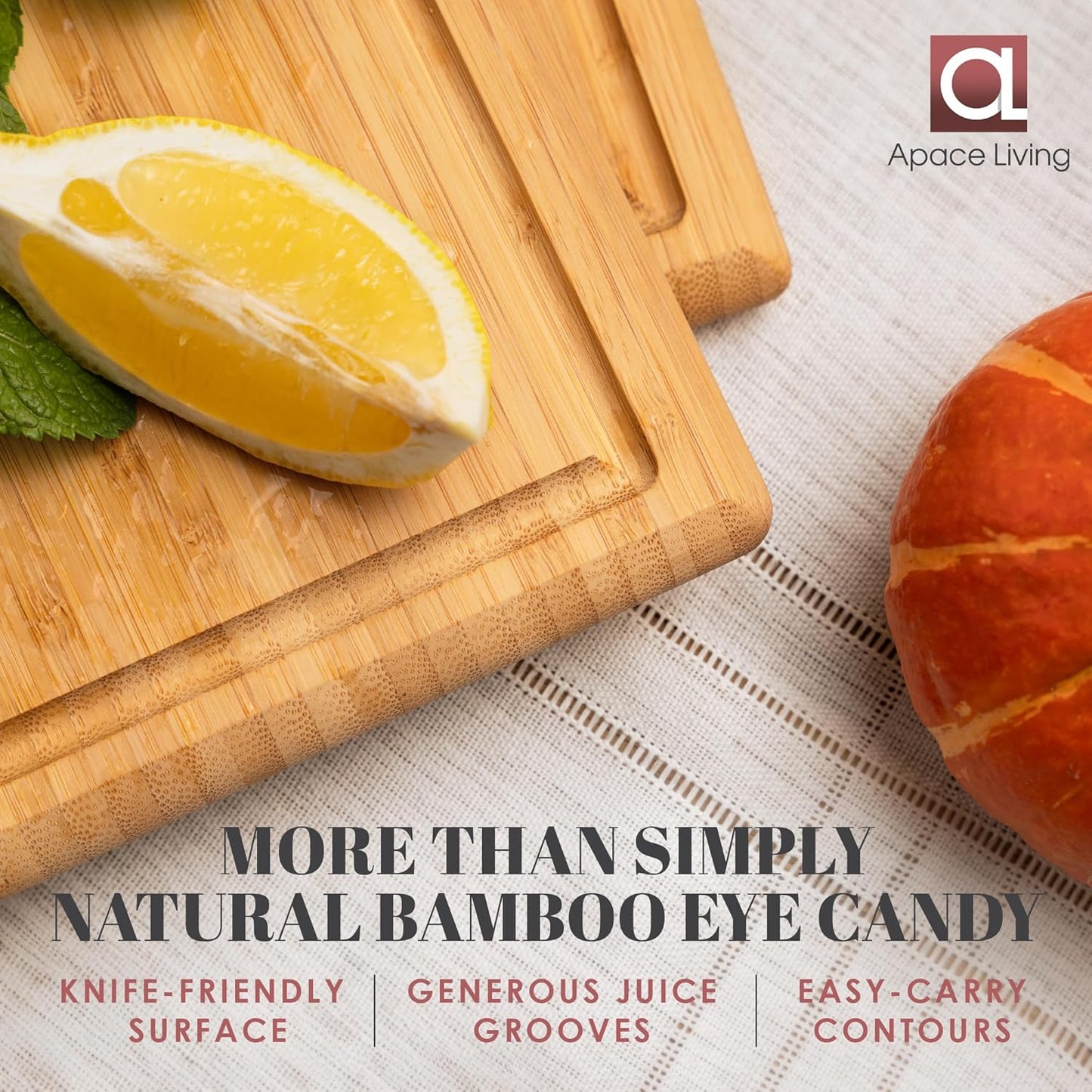 Chorus Bamboo Cutting Board Set with Juice Groove (Set of 3) - Luxury Organic Wood Chopping Board for Kitchen, Wooden Cutting Board for Meat (Butcher Block), Vegetables, Cheese