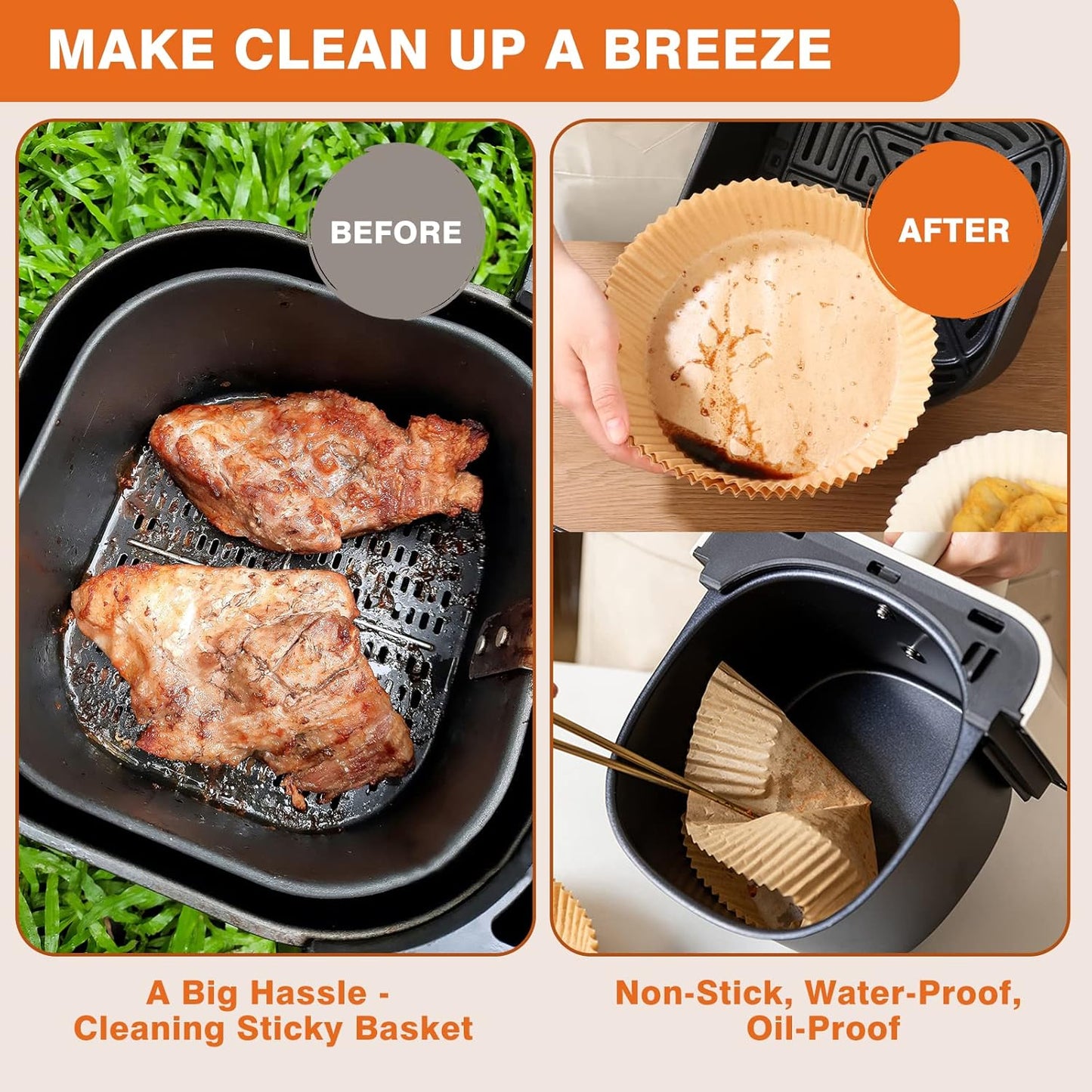 Air Fryer Liners Disposable - 50 PCS 8 Inch Air Fryer Parchment Paper Round, Non-Stick Food Grade Paper Liner for Baking Roasting Microwave