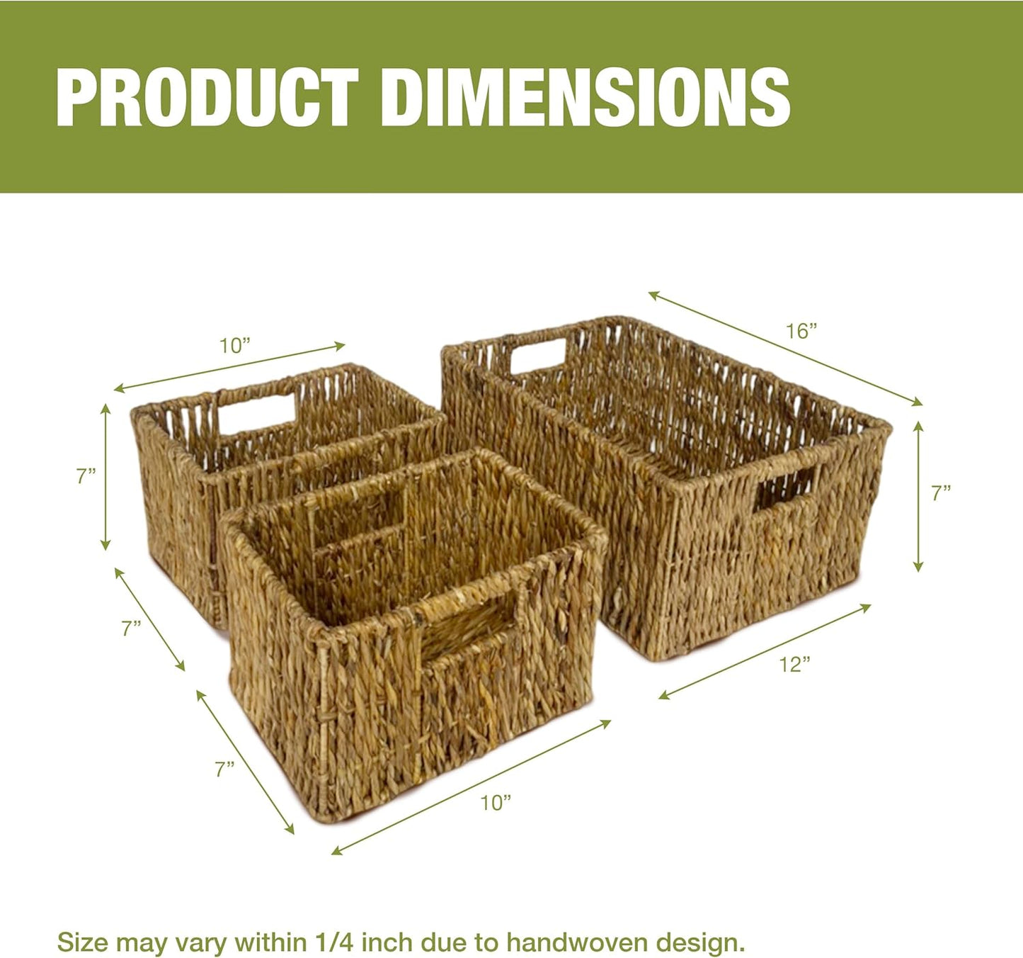 Wicker Basket Set – Stackable Storage Bins for Organizing Pantry & Kitchen – 1 Large Basket + 2 Small Baskets with Handle – Wicker Storage Baskets for Shelves & More