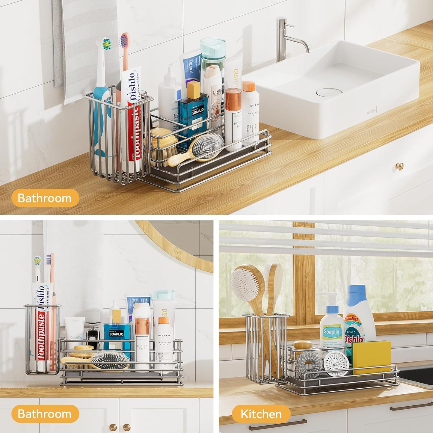 Yofidra Kitchen Sink Caddy with Instant Drying Stone, Metal Stainless Steel Dish Sponge Holder Basket for Sponges, Scrubbers, Soap, 9.5" X 5.5" X 5.7" Sink Box Organizer