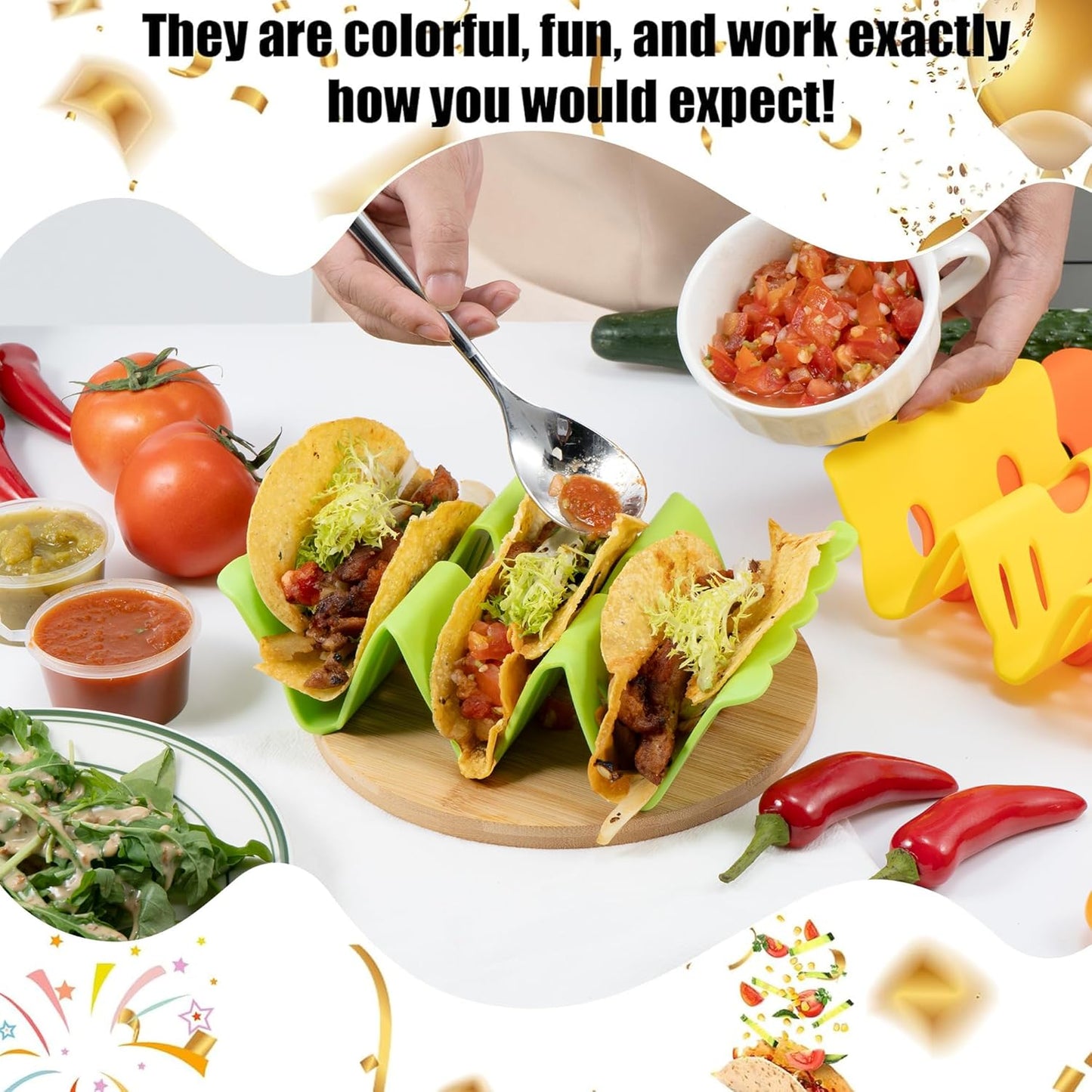 Li&Zhao Taco Holder Stands - 3 PCS Colorful Taco Trays Taco Plates Taco Rack Taco Stands Taco Shell Holder for Baking Grill Barbecue Oven Dishwasher & Microwave Safe