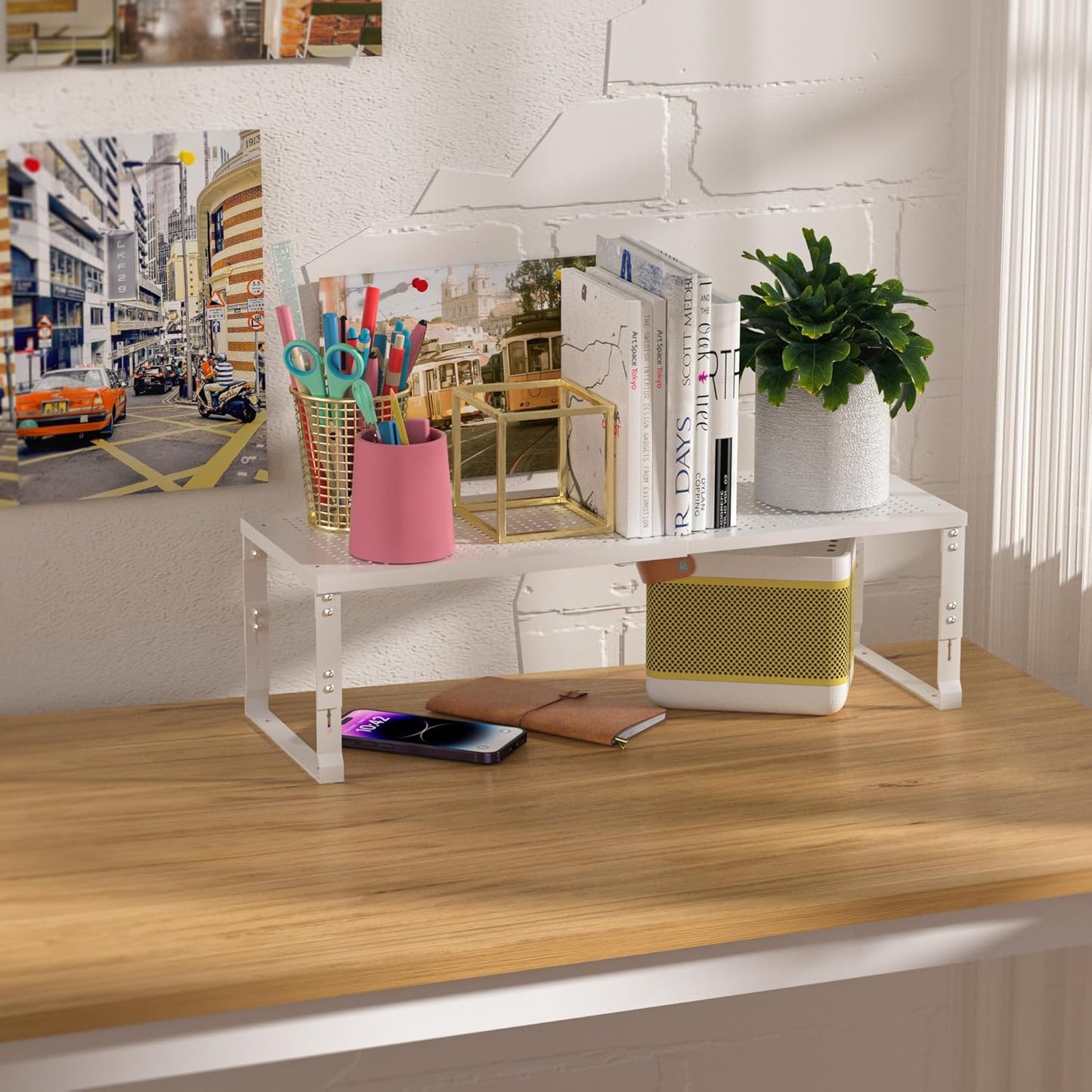 Heavy-Duty Adjustable Metal Shelf Organizer - Expandable & Stackable Pantry Storage Rack for Kitchen, Bathroom, RV, Cabinets(3 Packs/White,Medium)