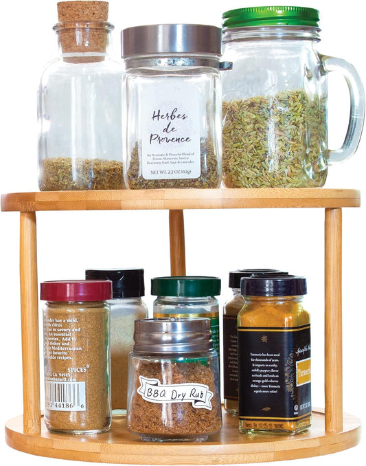 TB Home Two-Tier Bamboo Wood Lazy Susan Organizer Kitchen Turntable for Cabinet, Table or Pantry Organization