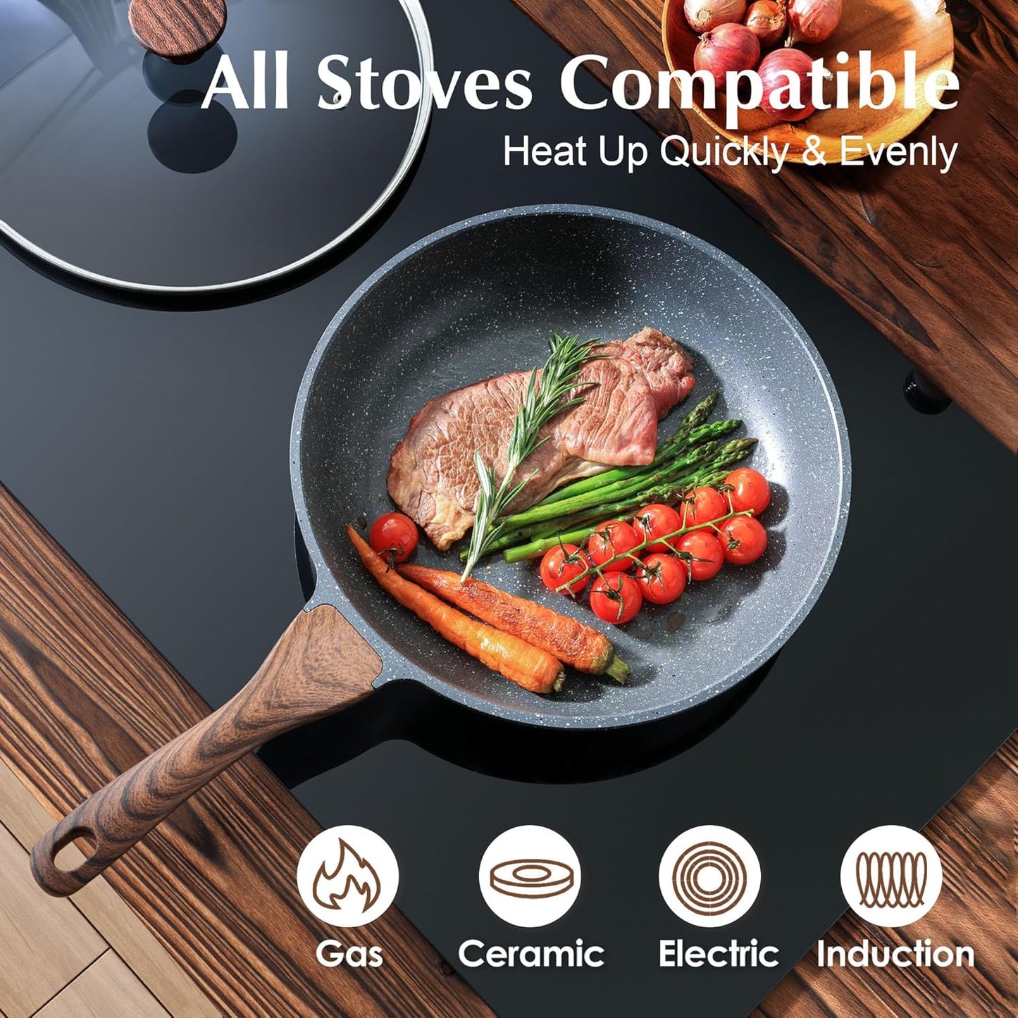 SENSARTE Nonstick Frying Pan Skillet with Lid, Omelet Pan with Cover, Healthy Cooking Chef's Pan, Kitchen Non Stick Pan, Free of Intentionally Added PFOA (11inch + Glass Lid)