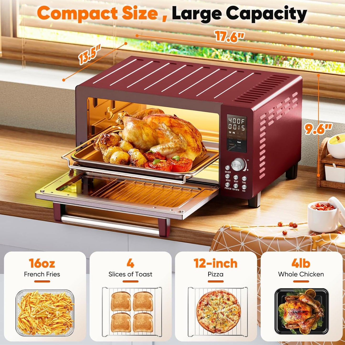 Nuwave Bravo Pro Smart Air Fryer Toaster Oven Combo, 12-in-1 Functions with Quicker & Even Crisp Technology, 1800W, 50-450°F, PFAS-Free, 21QT, Cinnamon