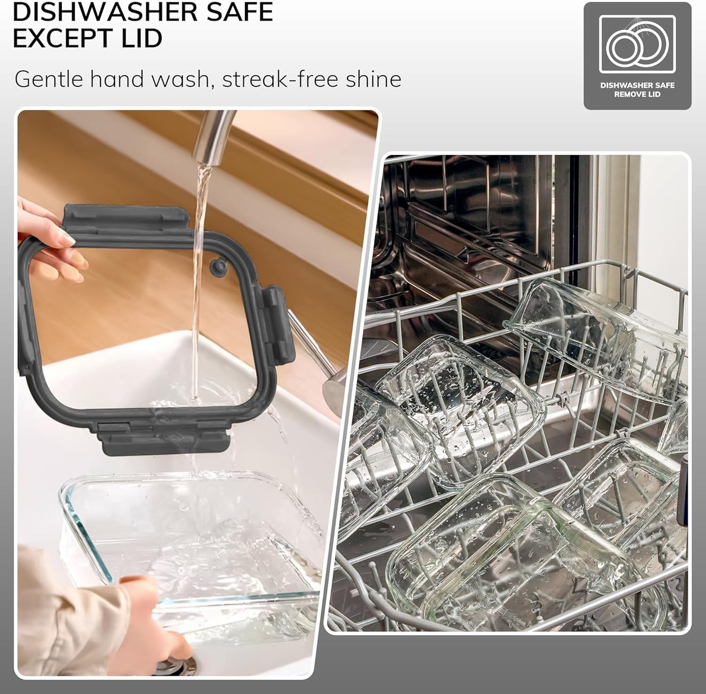 5-Pack Borosilicate Glass Containers with Tempered Lids, 35.2oz/4.4 Cup Airtight Meal Prep Set, Microwave/Freezer Safe (Gray)