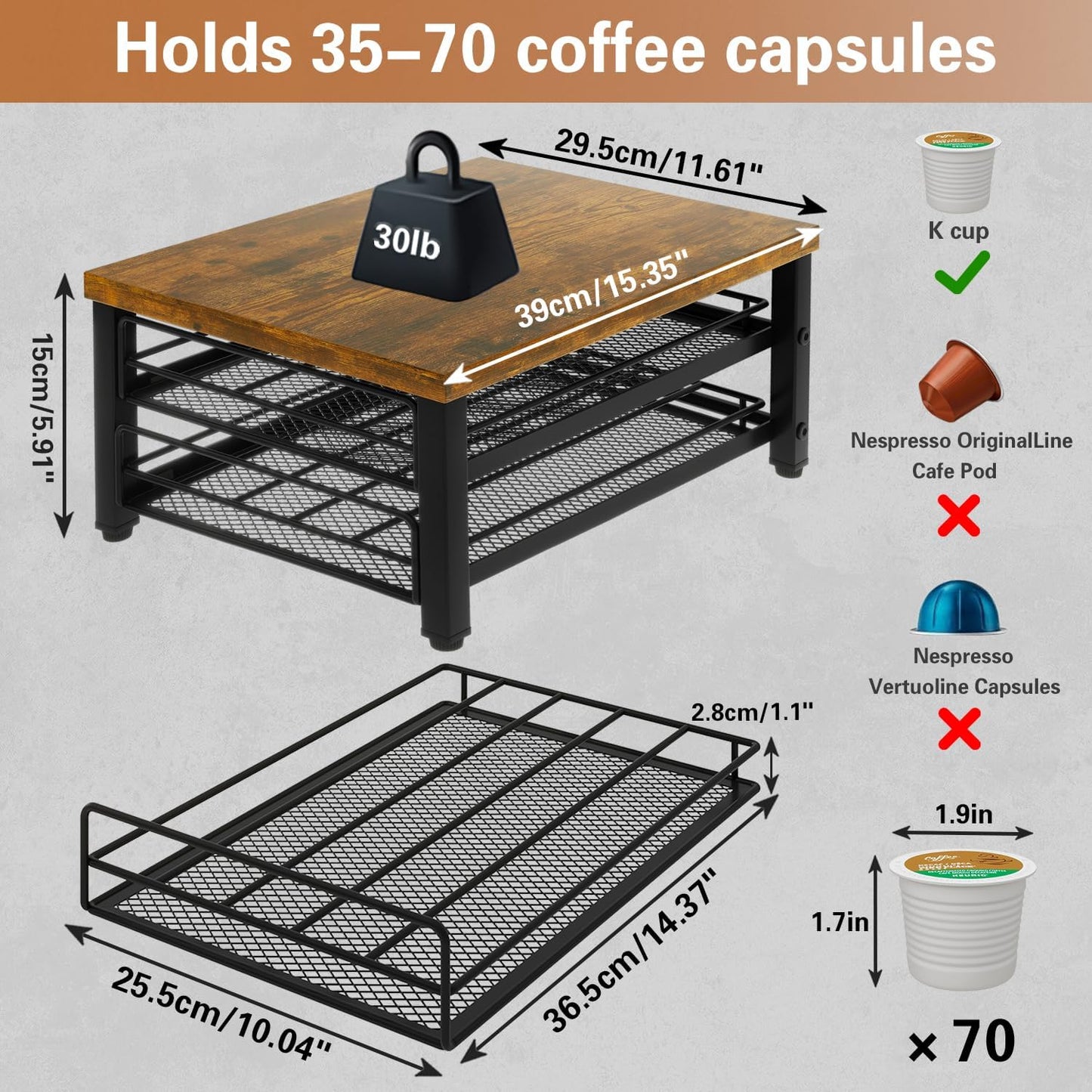 IBUYKE 2-Tier Coffee Pod Drawer Holder for K Cup, Capsule Pods Storage Organizer, Compact Under Coffee Pot Storage Drawer, Slim Home Kitchen Counter Organizer TCJ002H