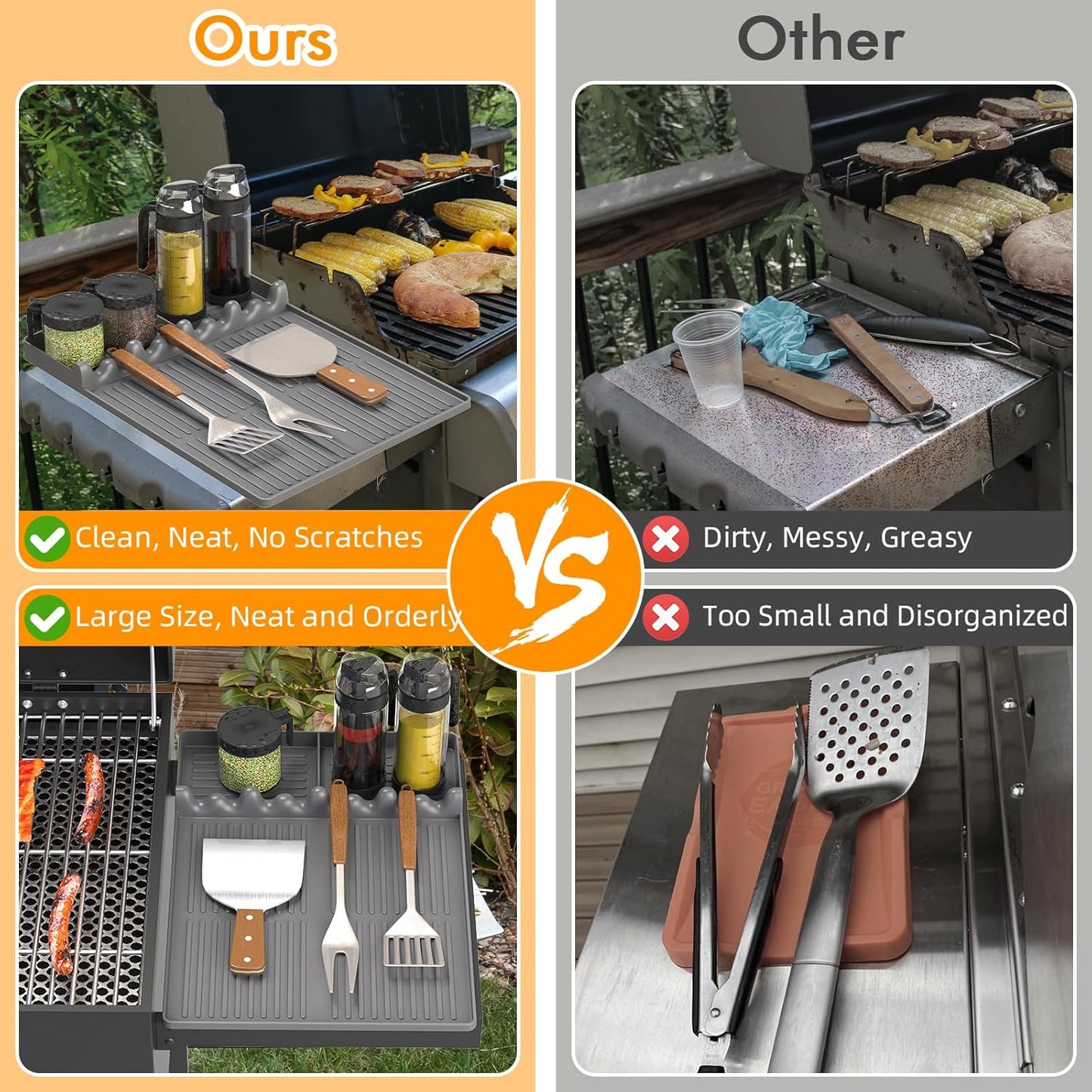 Griddle Mat Compatible with Blackstone, Silicone Grill Tools with Drip Pad, Spatula Mat for Outdoor Grill, Side Shelf Pad (Grey)