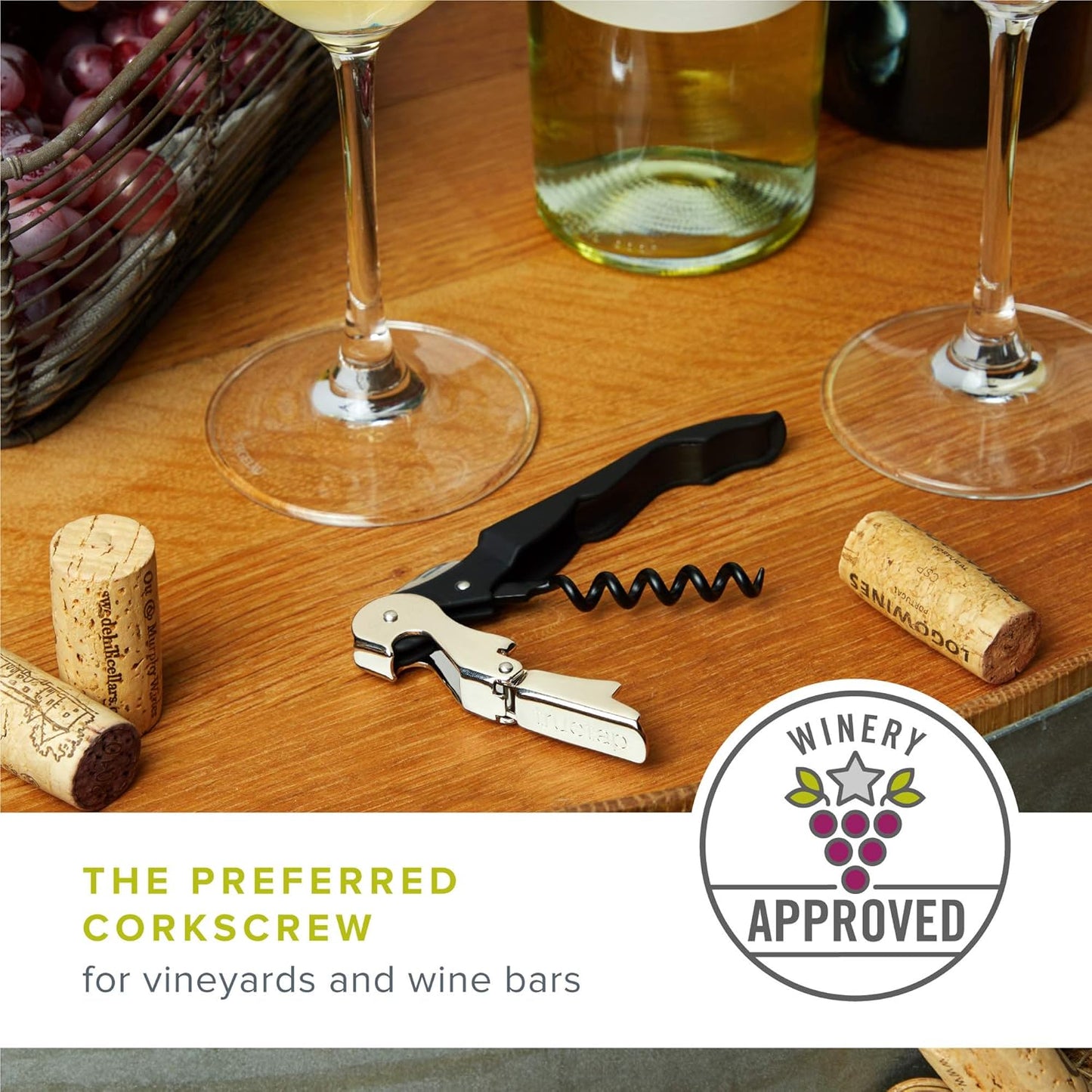 True Brands TrueTap Double Hinged Waiters Corkscrew, Top-notch Stainless Steel Opener with Foil Cutter Built to Last Wine Key Natural, Set of 1