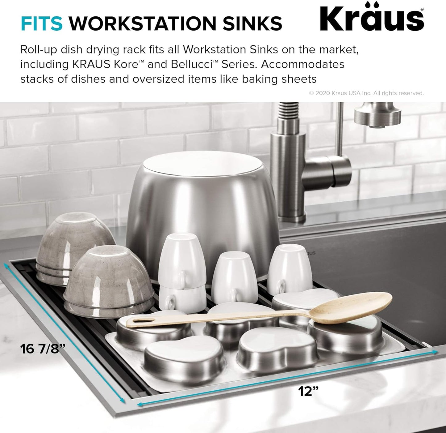 Kraus Multipurpose Workstation Sink Roll-Up Dish Drying Rack, Colander and Trivet in Dark Grey, KRM-11DG