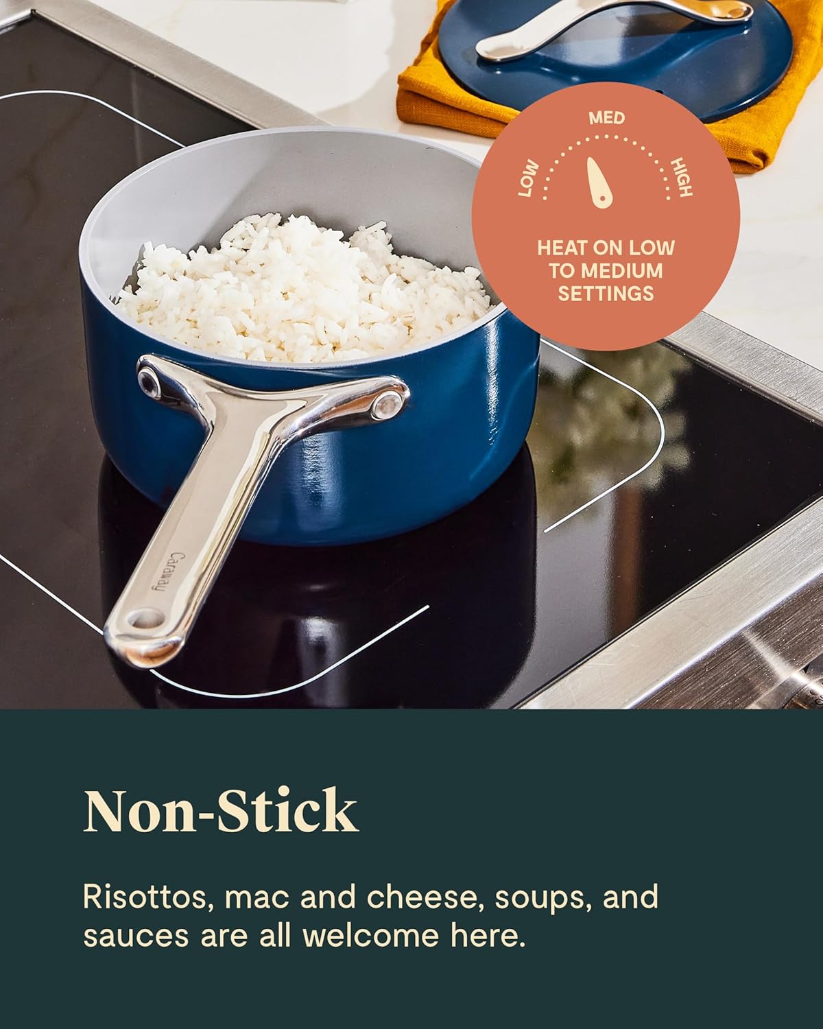 Caraway Nonstick Ceramic Sauce Pan with Lid (1.75 qt) - Non Toxic, PTFE & PFOA Free - Oven Safe & Compatible with All Stovetops (Gas, Electric & Induction) - Marigold