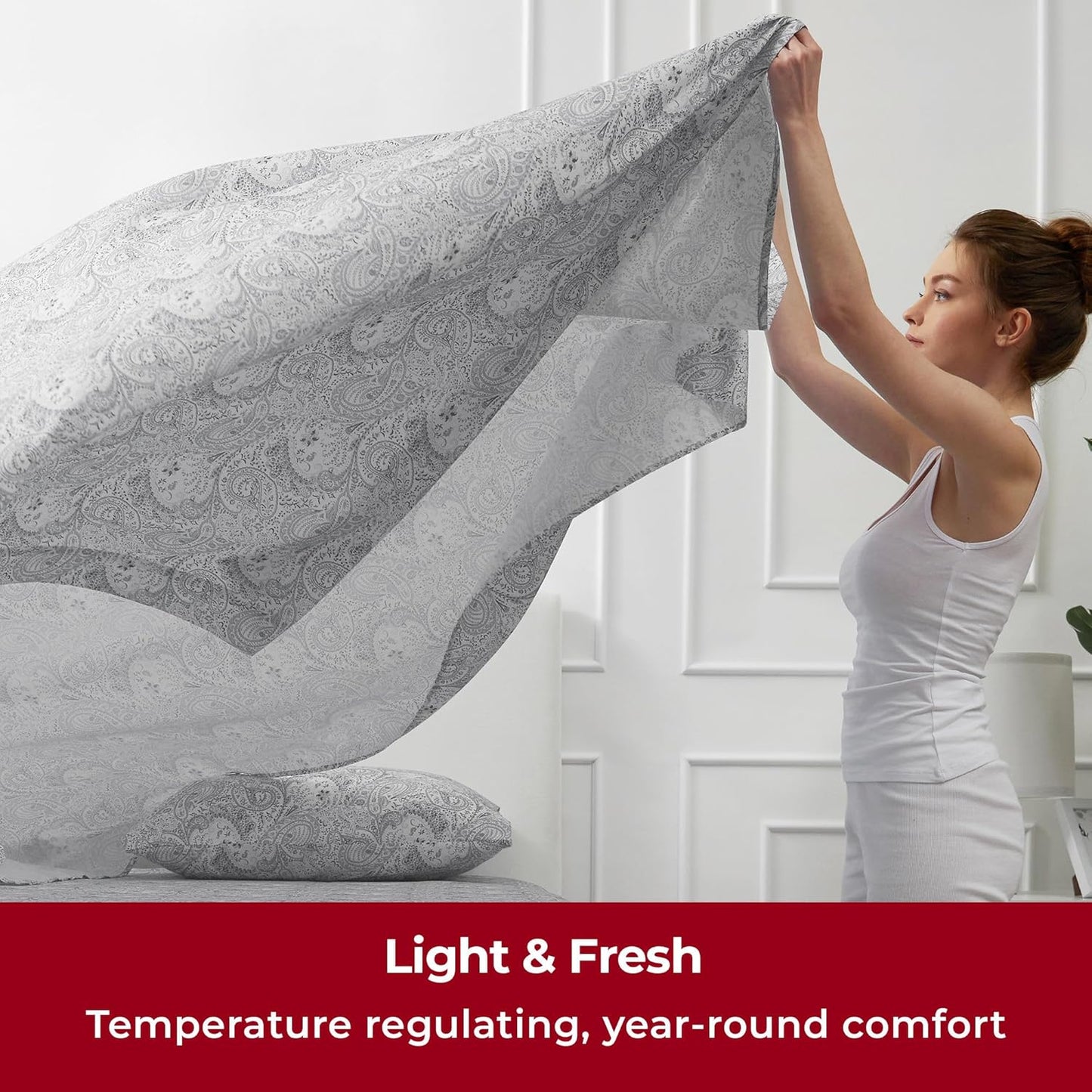 Mellanni Twin Sheets Set - 3 PC Iconic Collection Bedding - Hotel Luxury, Extra Soft, Cooling Bed Sheets - Wrinkle, Fade, Stain Resistant (Twin, Paisley Gray)