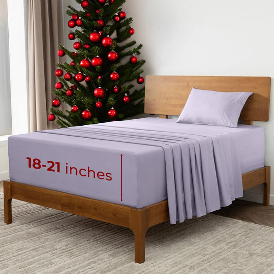 Mellanni Extra Deep Twin XL Sheets - 3 PC Iconic Collection Bedding - Hotel Luxury, Ultra Soft, Cooling Bed Sheets - Wrinkle, Fade, Stain Resistant (Twin Extra Long, Lavender)