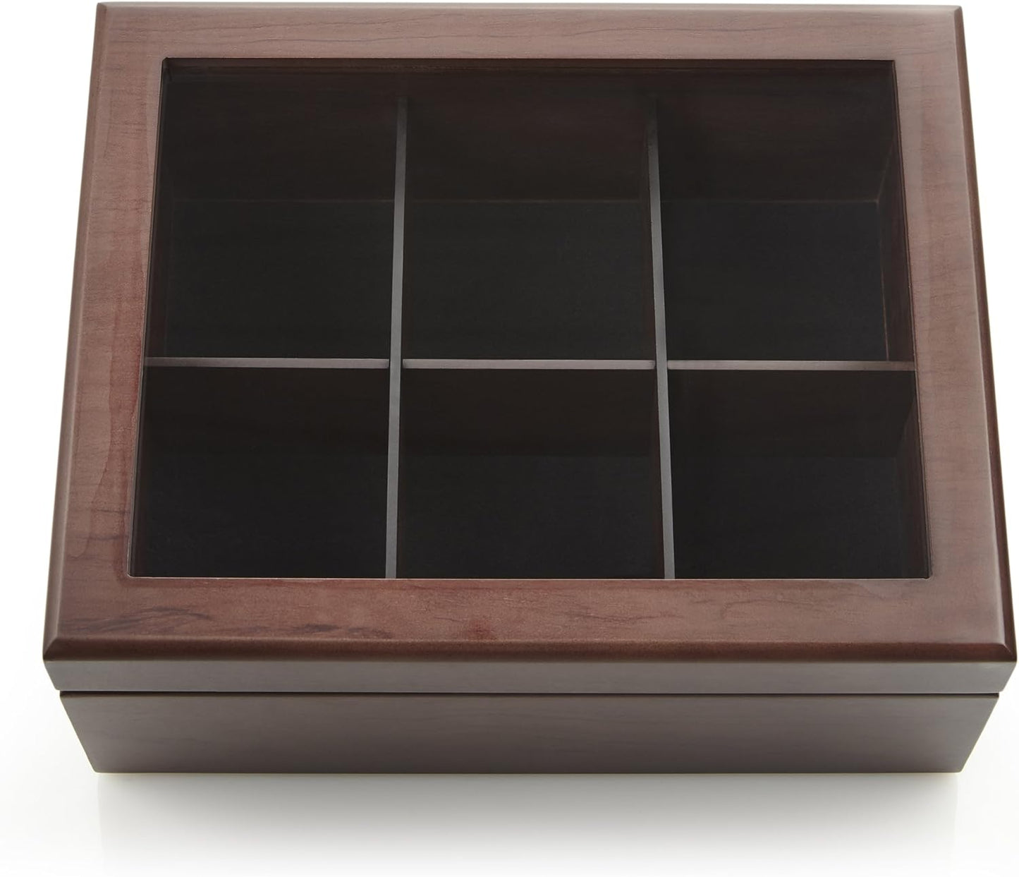 Tea Box - Luxury Wooden Tea Bag Organizer from The Apace Premier Collection - 6 Compartment Tea Storage Chest Container - Elegantly Handmade w/Scratch Resistant Window