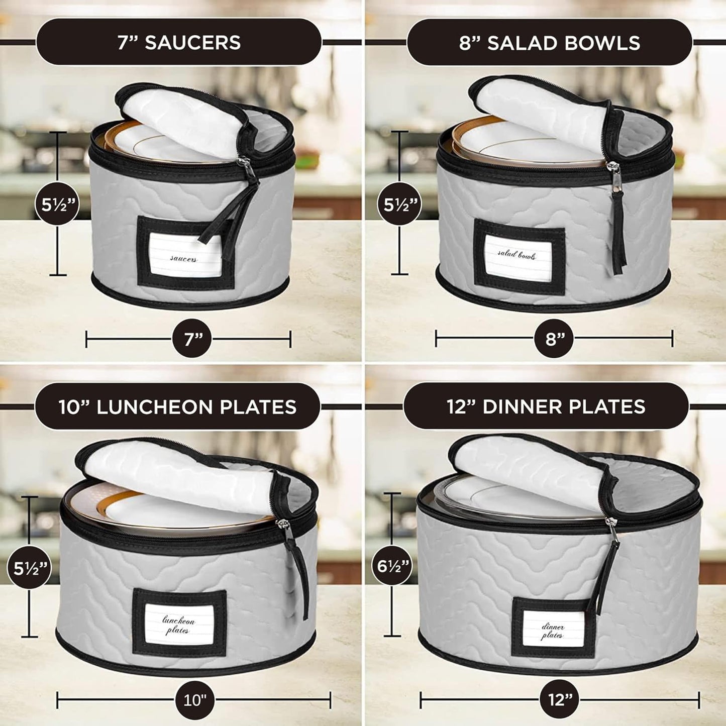 China Storage Containers 5-Piece Set Moving Boxes for Dinnerware, Glasses, Plates, Mugs and Saucers Sturdy Quilted Microfiber Dish Organizer with Dividers for Seasonal Storage - Gray