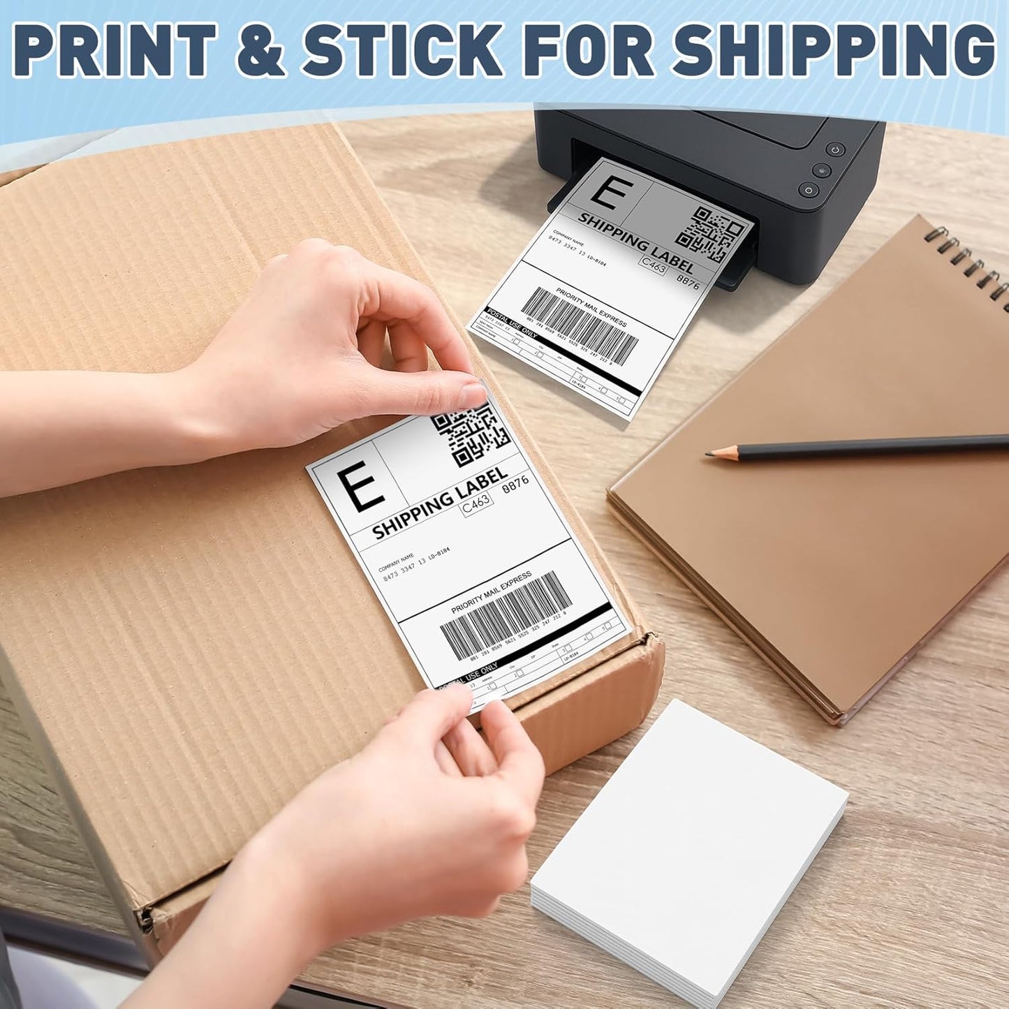 JTIEO 2" x 4" Sticker Labels Direct Thermal Labels 300Pcs Shipping Label, Compatible with Zebra & Rollo Label Printer